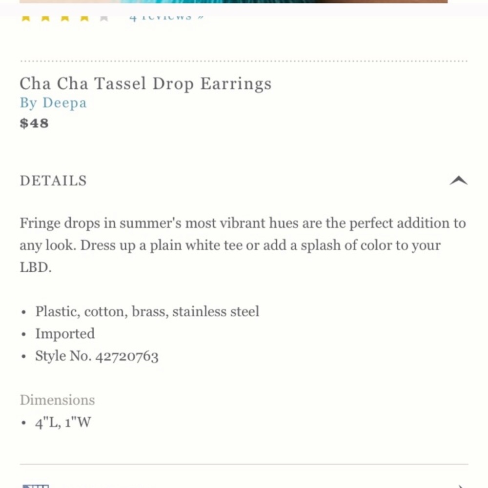 SOLD!!! ANTHROPOLOGIE Teal Tassel Cha Cha Earrings - Picture 6 of 6